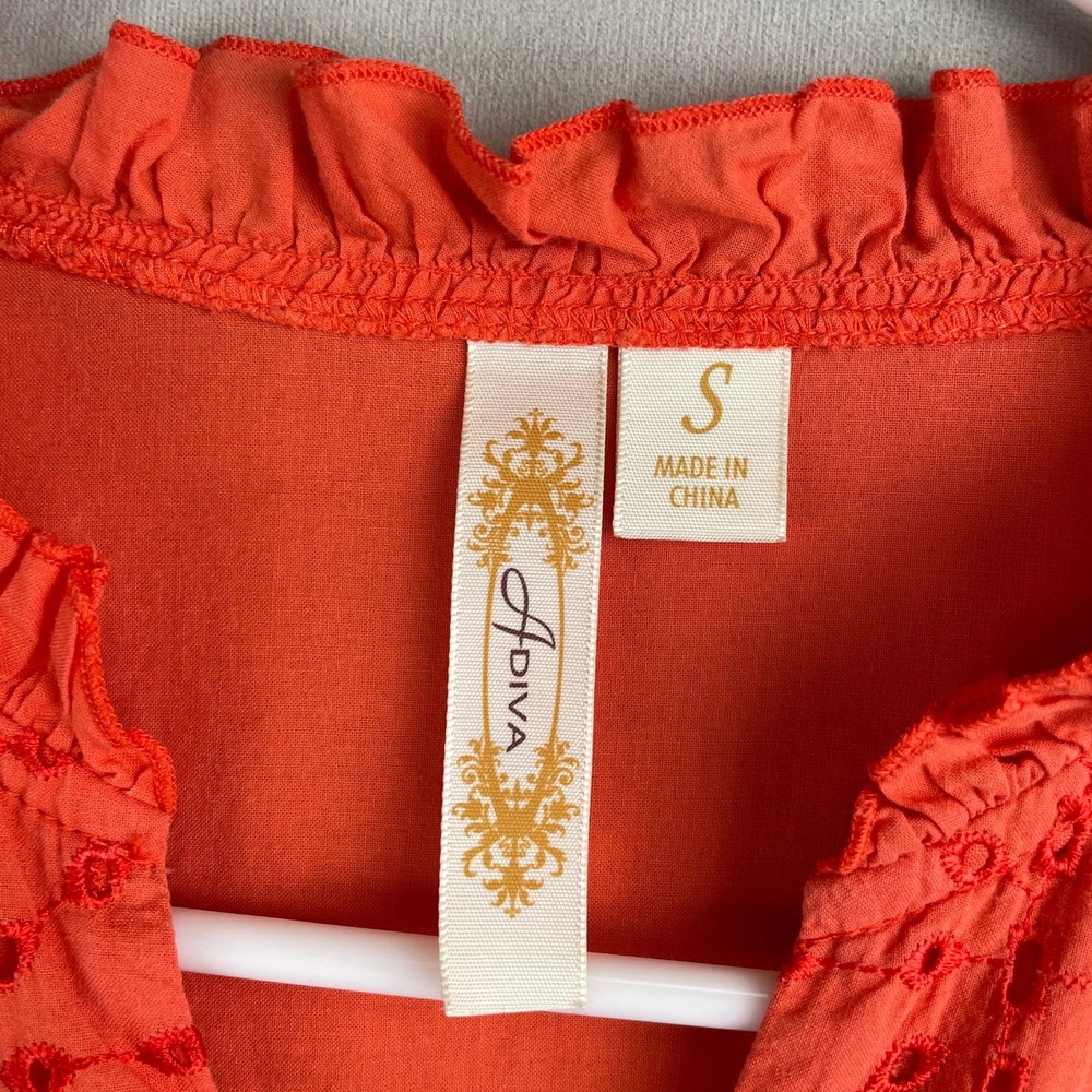 Adiva Orange Cotton Eyelet Ruffle Peplum Sleeveless Cottage Peasant Fairy Top S - Picture 5 of 9